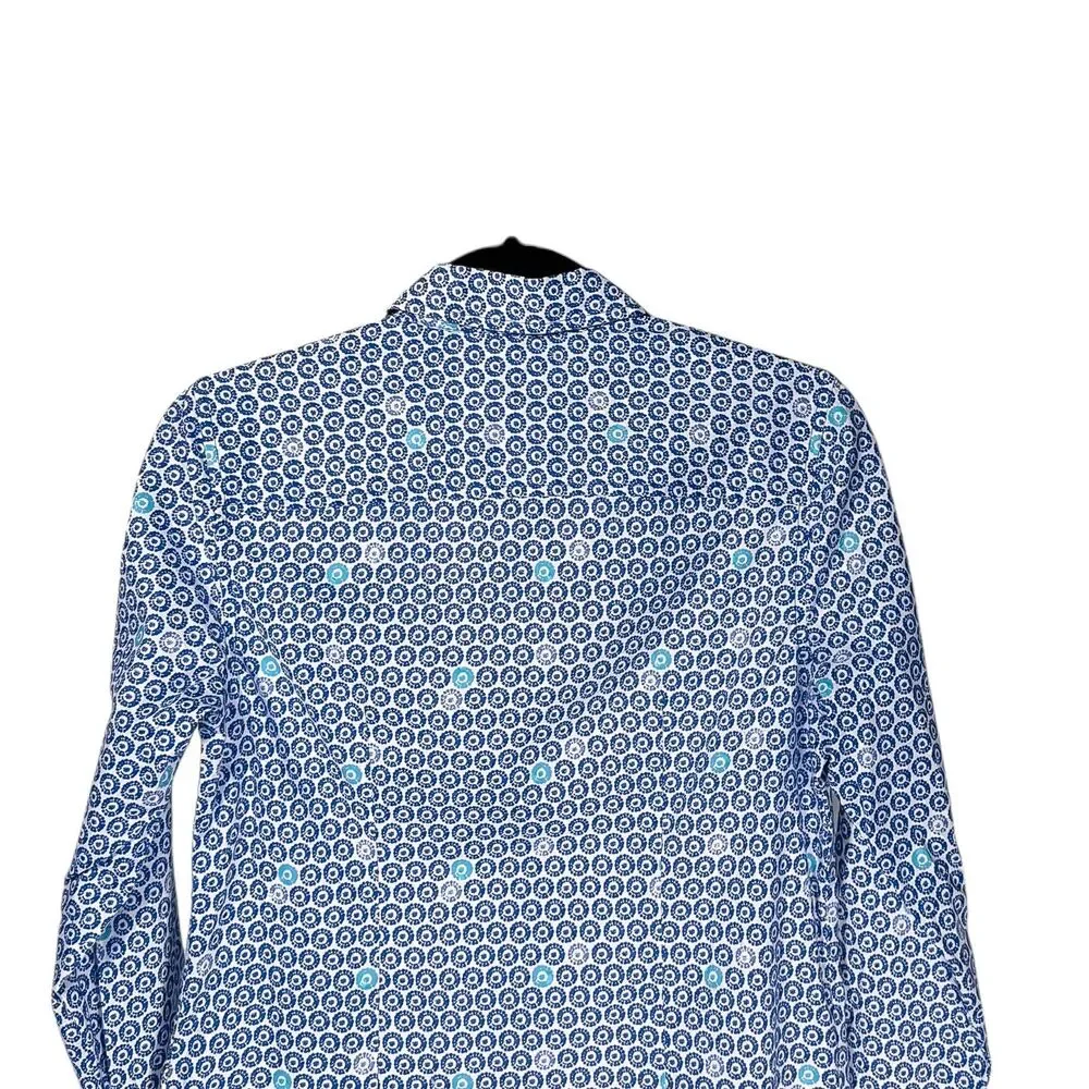 Vineyard Vines Women's Shirt Button Up Blue White Textured Dot Preppy Top Size 4